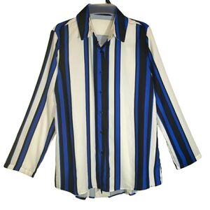 Shein women's lg striped collared button down long sleeves dress shirt. 5083